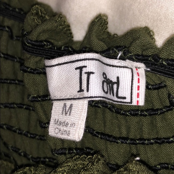 Olive Green Off the Shoulder Crop Top - Picture 5 of 5